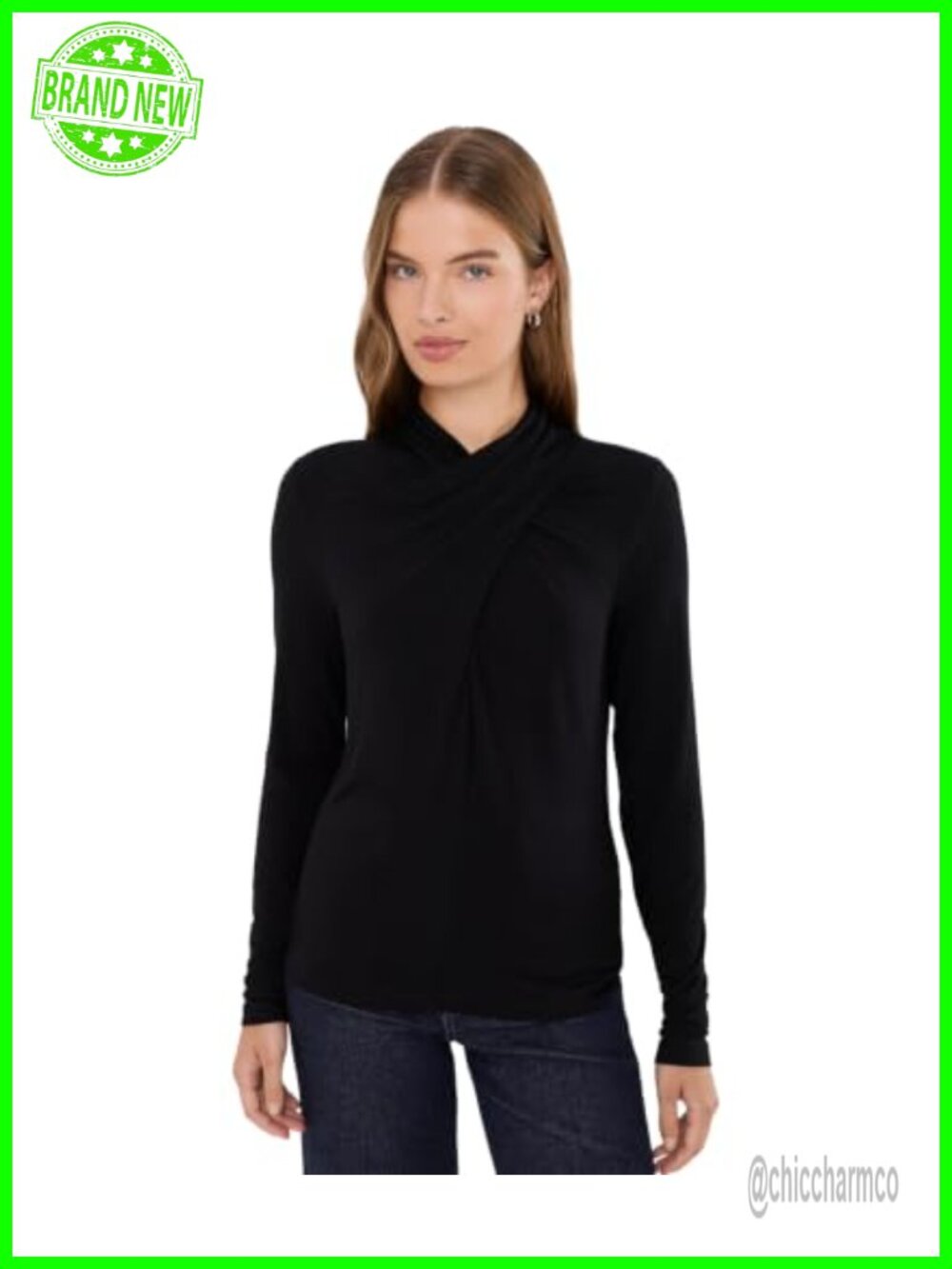 Liverpool Long Sleeve Wrap Neck Knit Top Viscose Elastane Pullover